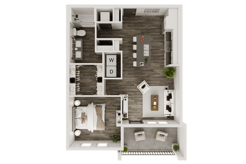 Floor plan for 1 bed, 1 bath, 723 sqft